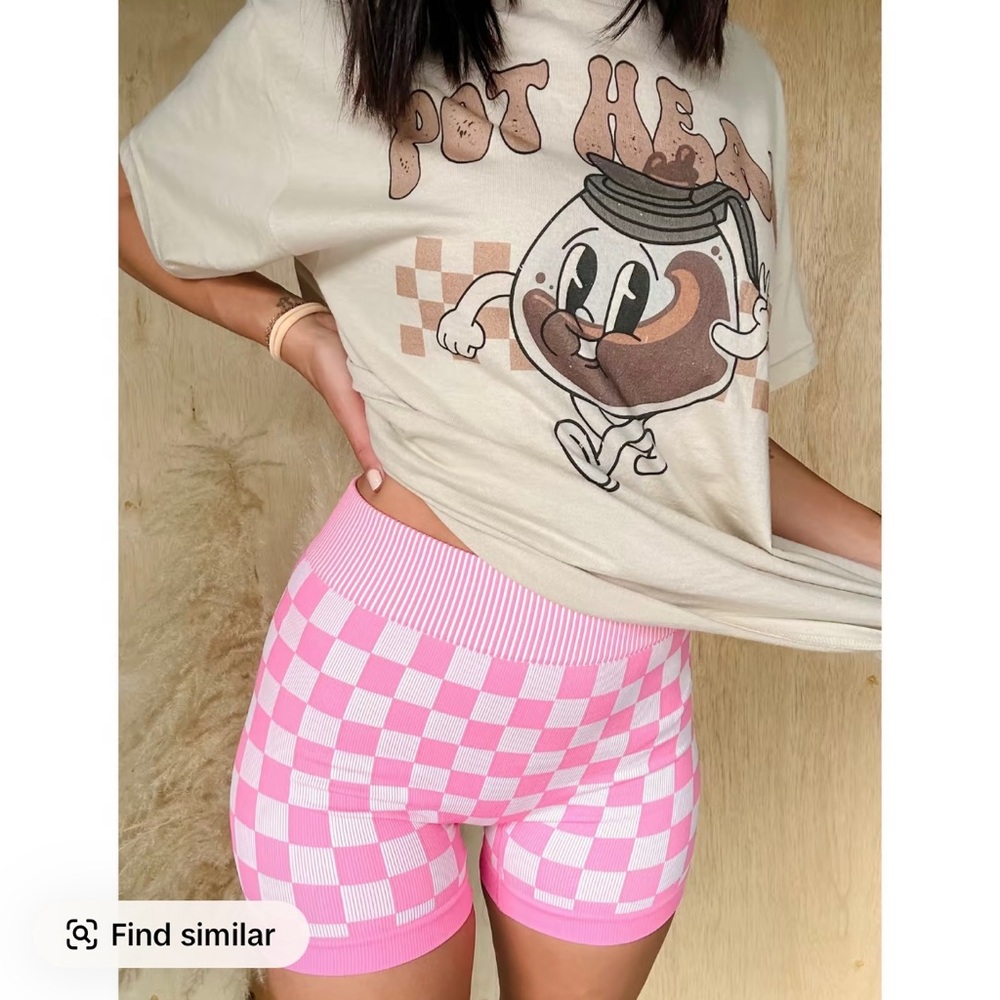 Viral💖Stretchy Pink Checkered Shorts
